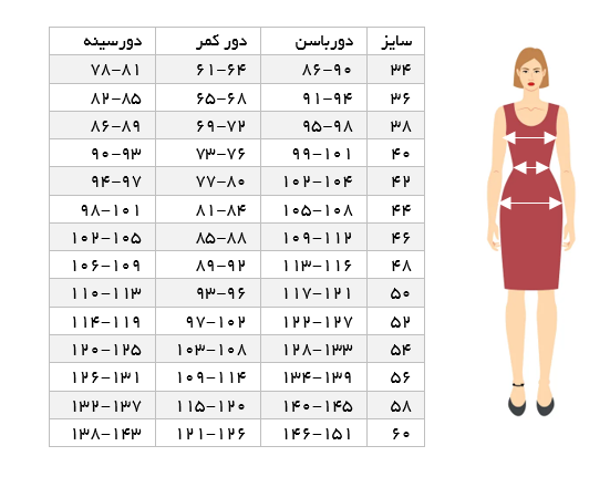 جدول سایزبندی زنان راهنمای سایزبندی بانوان